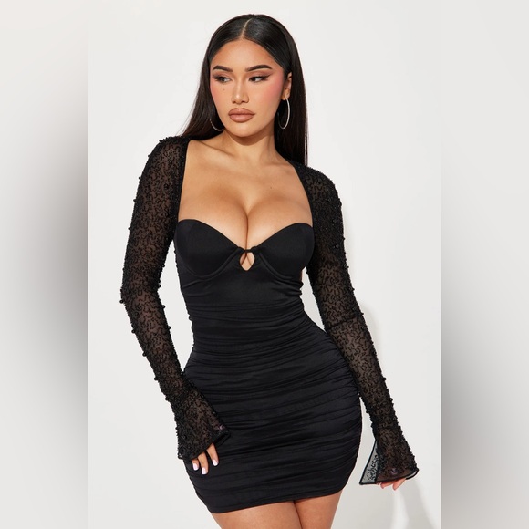 Fashion Nova Princess Beaded Mini Dress Black Size Medium - Picture 1 of 3